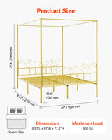 VEVOR Canopy Bed Frame Queen Size, Metal Canopy Bed with Minimalist Headboard & Four Posters Design, Heavy Duty Steel Slats Support, Underbed Storage Space, No Box Spring Needed, Easy Assembly, Gold VEVOR