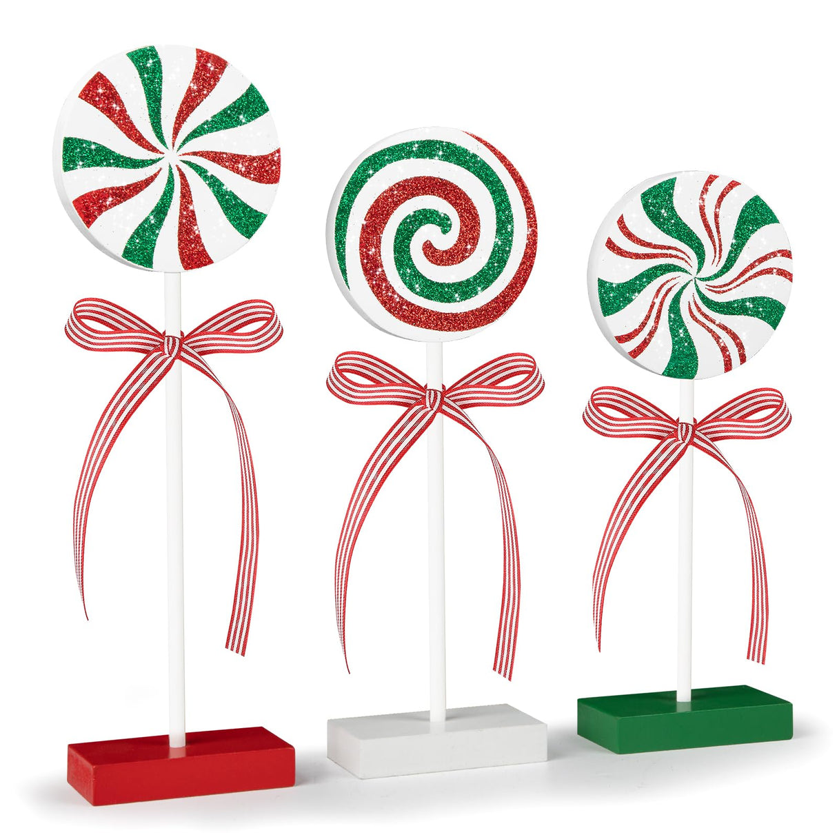 3 Pieces Christmas Table Decorations Wood Candy Set, Red and Green Christmas Tiered Tray Decor,Rustic Christmas Candy Table Decorations for Home Tables (Red and Green) Sereliy