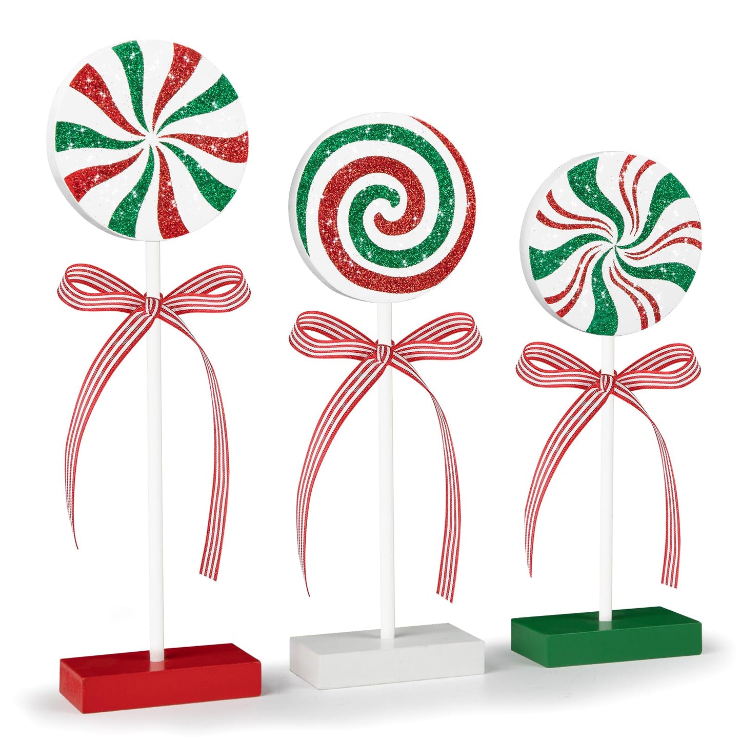 3 Pieces Christmas Table Decorations Wood Candy Set, Red and Green Christmas Tiered Tray Decor,Rustic Christmas Candy Table Decorations for Home Tables (Red and Green)