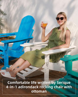 Serique 4-in-1 Multifunctional Folding Adirondack Rocking Chair, Patio Chair with Retractable Ottoman, Outdoor Chair Wood Texture, Lawn Chair for Porch, Backyard, Pool(Black) Serique