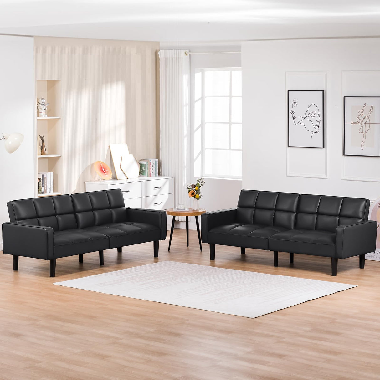 COMHOMA 76 inch Futon Sofa Bed,Mid Century Modern Futon Couch with Adjustable Backrest,Fabric Convertible Sofa Cama,Folding Sleeper Sofa for Living Room,Bedroom (Black) COMHOMA