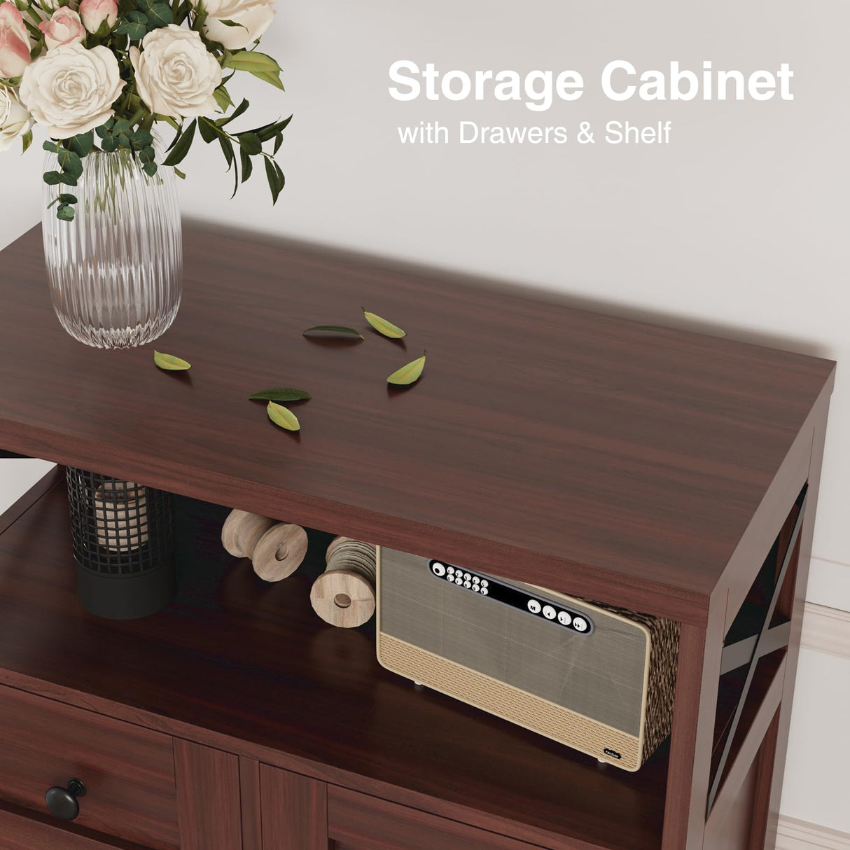 Dark Brown Storage Cabinet with Drawers and Shelves, Standing Kitchen Pantry Cabinet, Floor Storage Cabinet Hutch Cupboard, Coffee Bar Cabinet Station for Dining Living Room Home Office Befrases