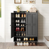 ONBRILL Shoe Cabinet with Cross Molding Doors, 6-Tier Shoe Storage Cabinet with 3 Adjustable Shelves and Metal Legs, 45'' Tall Shoes Rack Organizer Cabinet for Entryway, Front Door, Black ONBRILL