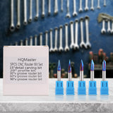HQMaster 5PCS CNC Wood Carving Router Bits Set, 1/4'' Shank, 15° Detail Carving Liner+ 20° Profile bit+30°+60°+ 90° V Groove Router Bit Set HQMaster