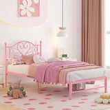 Elephance Twin Bed Frame with Headboard Metal Bed Frame Twin Size with Storage Space No Box Spring Needed Easy Assembly,Pink Elephance