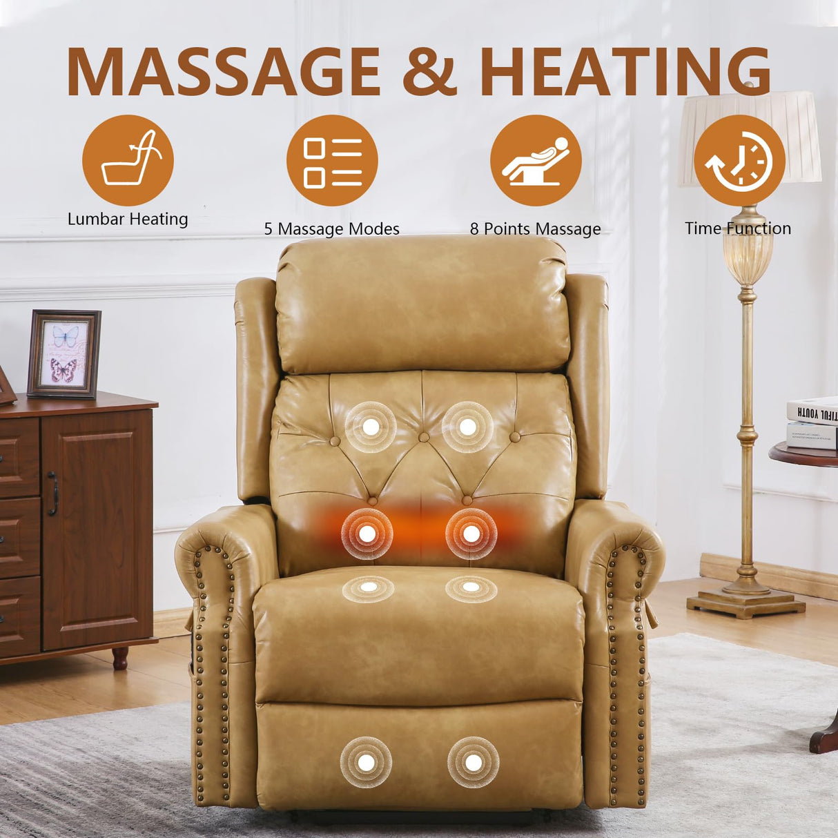 Rhevoy Large Power Lift Recliner Chair for Elderly, Lay Flat Oversized Recliner for Big and Tall with Massage and Heat, Adjustable Headrest, Extended Footrest, Infinite Position, USB Ports, Beige Rhevoy