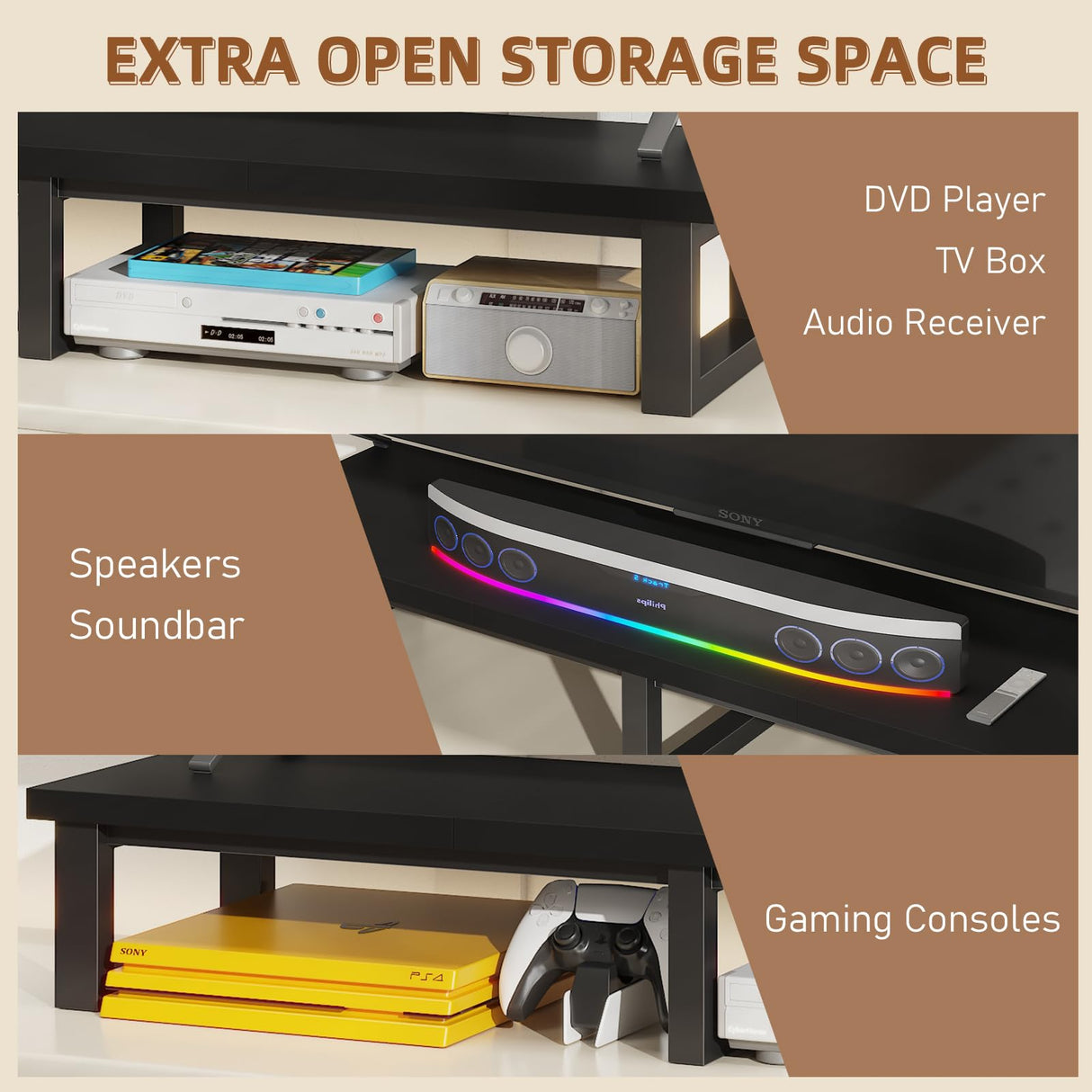 YAOHUOO 45" Large TV Riser for 32-60 inch TV, TV Riser Stand Shelf with Steel Legs, Tabletop TV Stand Riser for Home Office,Black YAOHUOO