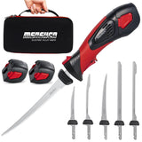 Mershca Cordless Electric Fillet Knife, with 5 Ti-Nitride S.S. Coated Non-Stick Reciprocating Blades & Cooling Hole Non-Slip Grip Handle & Practical handbag, Rechargeable Electric Knife for Fishing Mershca