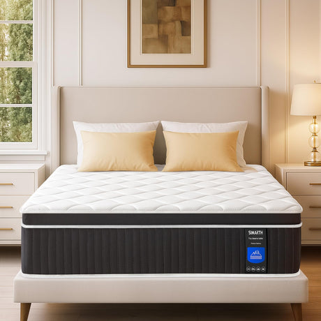 SIMARTH Queen Size Mattress 10 Inch, Upgrade Strengthen Queen Hybrid Mattresses in a Box, Memory Foam Queen Mattress Made of Individually Pocketed Springs for Support and Pressure Relief, Medium Firm SIMARTH
