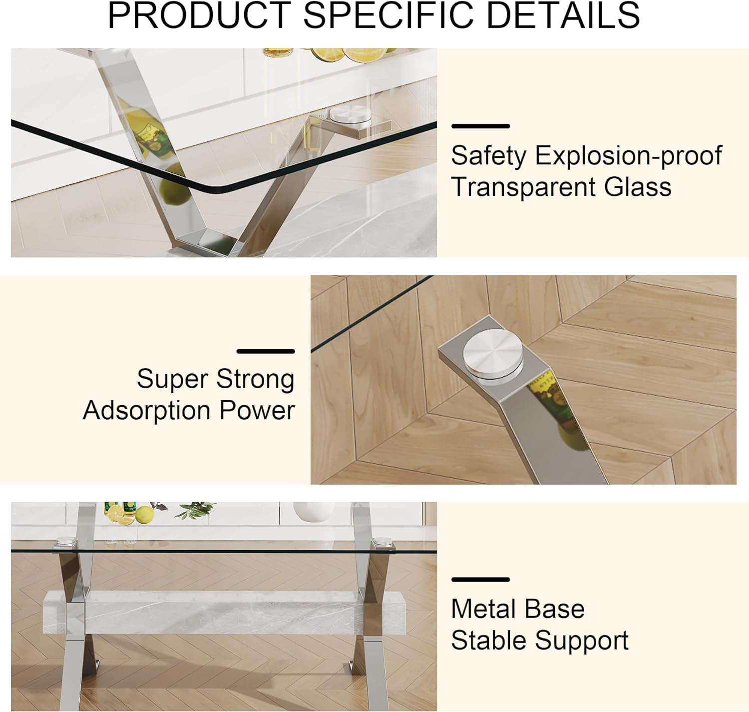 Glass Dining Table for 8-10 Person, 79 inch Modern Dining Room Table with Silver Metal XX-Base, Rectangular Tempered Glass Top Dining Table, Large Dining Table Pedestal Luxury Table for Dinin - WoodArtSupply