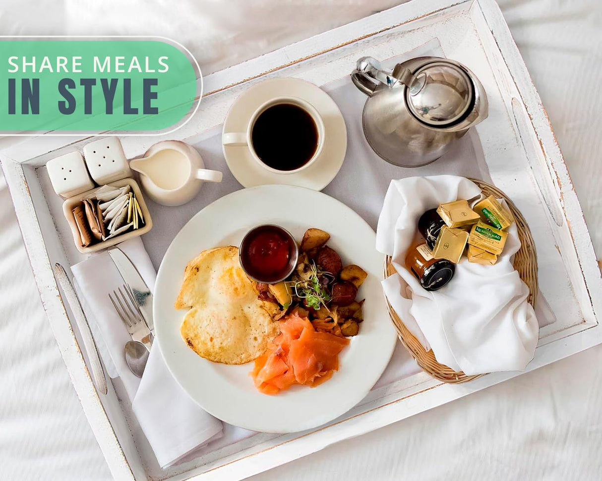 Serving Trays Set of 3 - Ottoman Wood Trays for Entertainment, Food and Décor - Rustic Farmhouse Distressed Wood Finish - Solid White Comfify