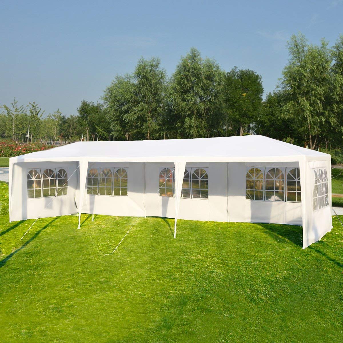 Tangkula 10'x30' Outdoor Canopy Tent Heavy Duty Party Wedding Event Tent Sturdy Steel Frame with 5 Removable Sidewalls Waterproof Sun Snow Rain Shelter Gazebo Canopy Tent, White Tangkula
