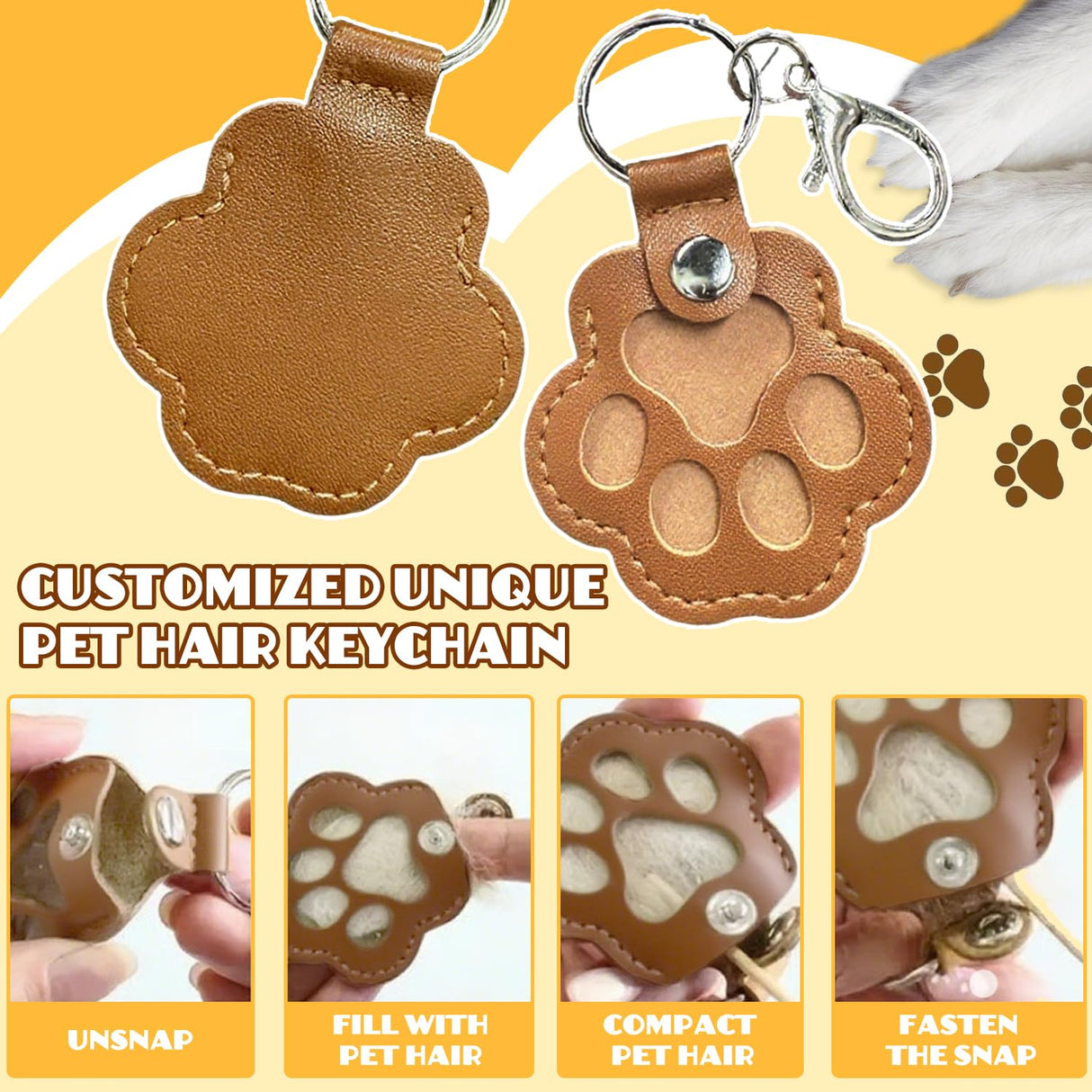 3 Pcs Dog Fur Storage Keychain, Cute Leather Paw Keychain Pet Hair Keepsake Keyring, Unique Memorial Collection Key Chain, Pet Memorial Gifts for Bag Purse Paw Charm Key Holder(Gray,Black,Brown) Treayes