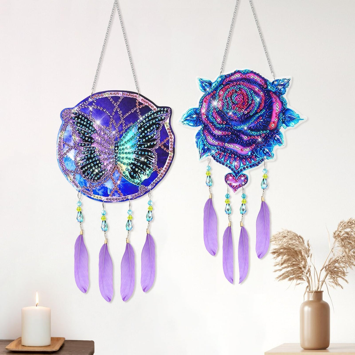 EEEKit 2PCS Diamond Painting Suncatcher Kit, Hanging Diamond Art Painting Suncatcher, DIY Crystal Art Wind Chime for Home Wall Window Decor EEEKit