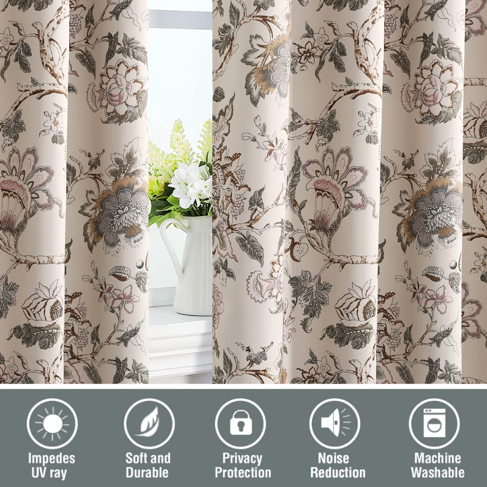 H.VERSAILTEX Blackout Curtains 108 Inch Length 2 Panels Set Floral Print Curtain Drapes for Living Room Thermal Insulated Grommet Window Curtains for Bedroom - Traditional Floral in Sage and Brown H.VERSAILTEX