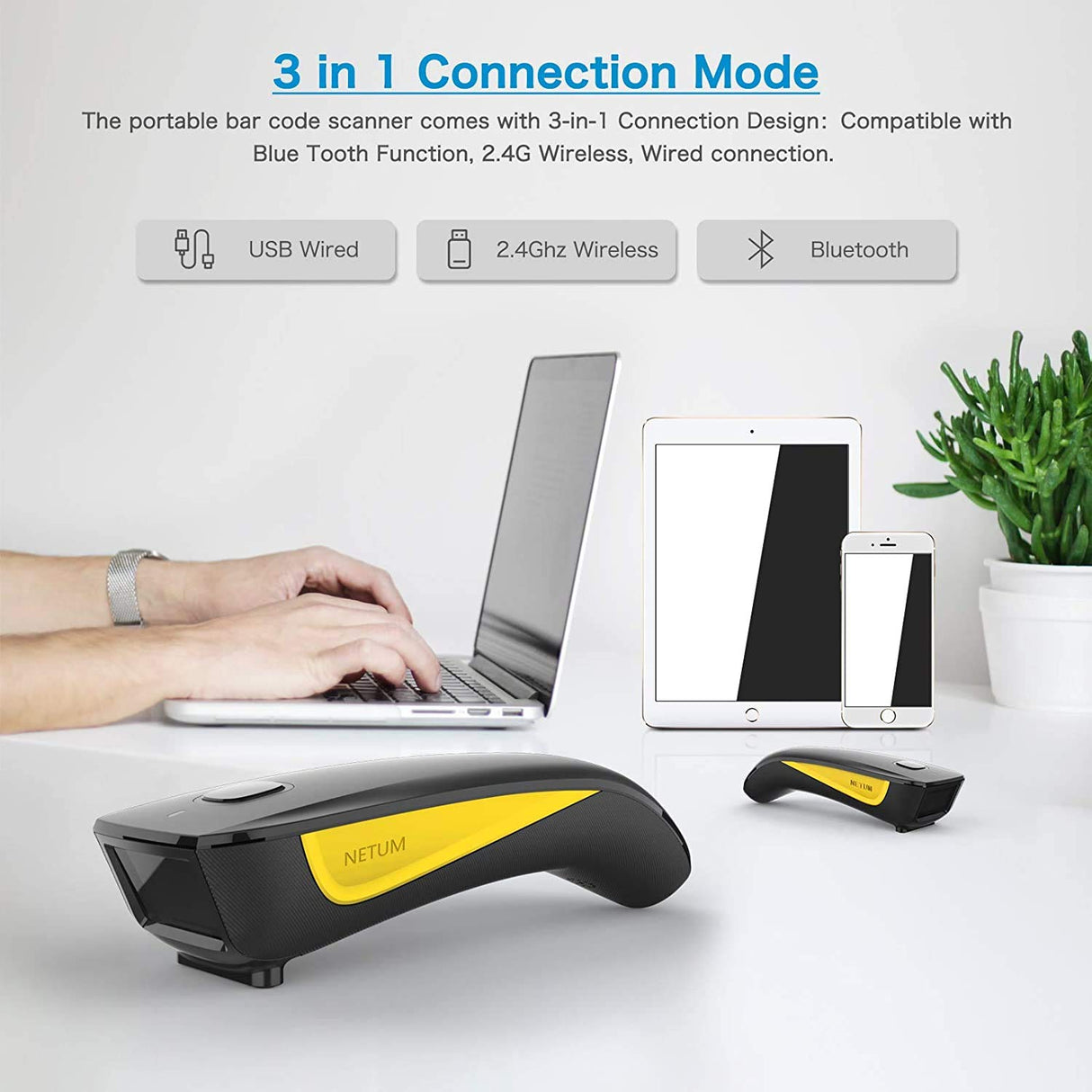 NETUM QR Code Scanner, Mini Barcode Scanner Bluetooth Compatible, Small Portable USB 1D 2D Bar Code Scanner for Inventory, 2.4G Cordless Image Reader for Tablet iPhone iPad Android iOS PC POS - C750 NETUM