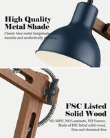 ELYONA Sapele Wood Desk Lamp with Upgraded Wireless Charger, Swing Arm Table Lamp with USB C Charging Port, Reading Task Light for Bedroom, Dorm, Office, Living Room, LED Bulb Include, Modern Blue ELYONA
