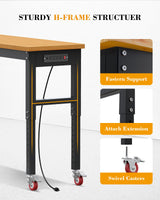 60" Heavy Duty Workbench with Wheels, Max. 2200 LBS Capacity Adjustable Height Solid Wood Work Bench Table, Work Bench Station for Garage, Shop, Home, Office EcoExplorer