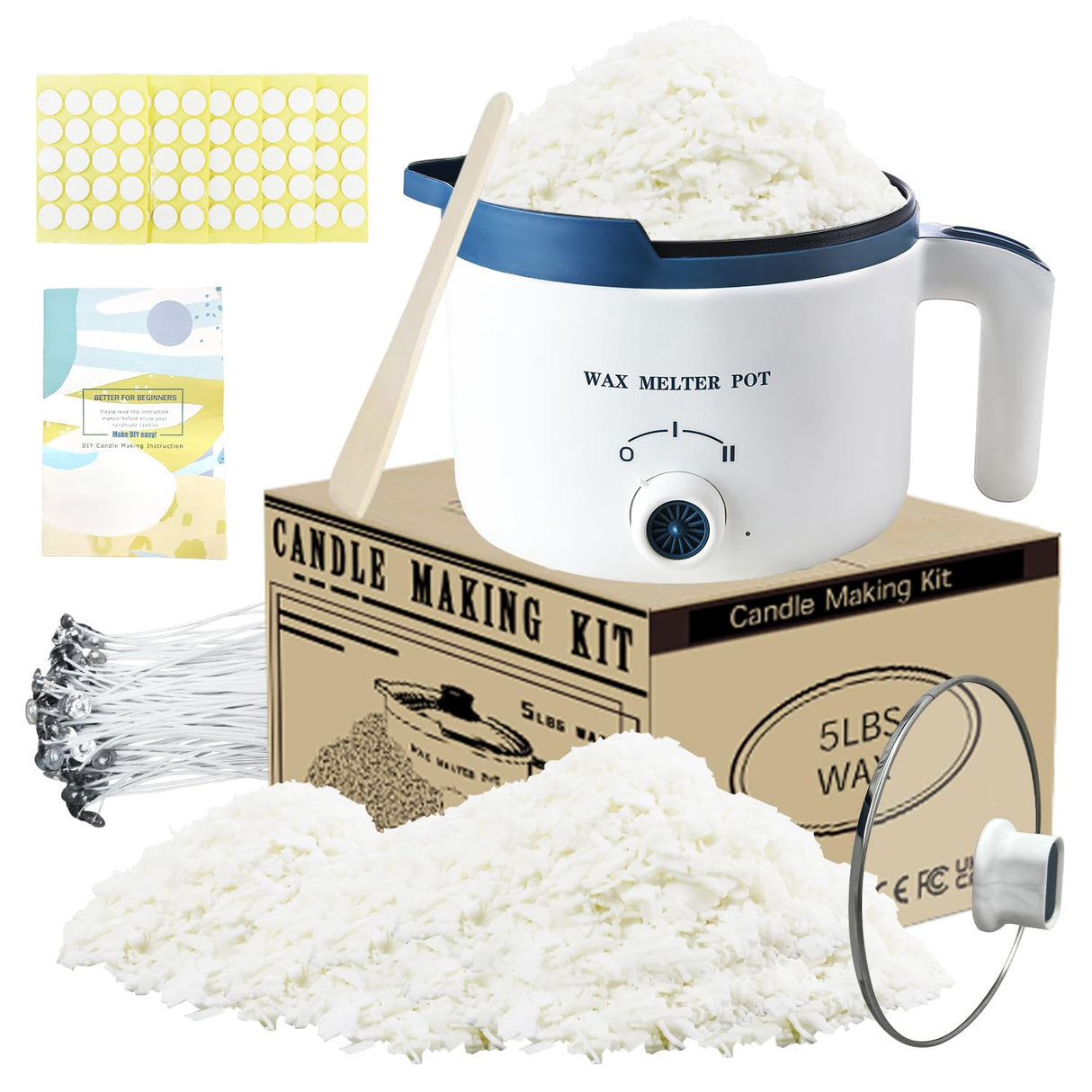 Soy Candle Making Kit with Wax Melter,Bulk Soy Wax for Candle Making, DIY Candle Maker Set Supplies for Adults with 5lbs Soy Wax, Wax Melter, 100 Candle Wicks, 100 Wick Stickers KQU