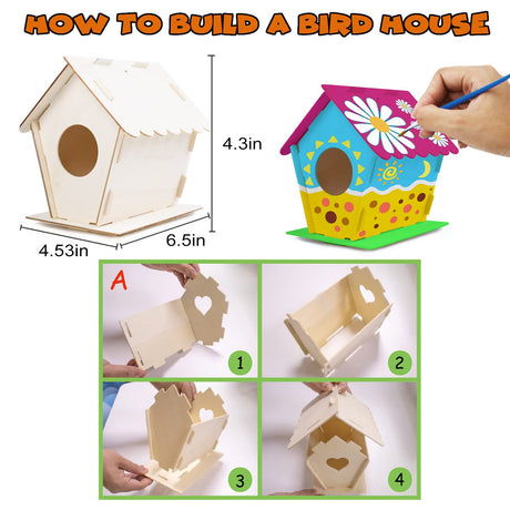 hapray 12 Pack Bird House Kit, DIY Birdhouse Kits, Wooden Crafts Arts for Children to Build and Paint (Includes Paints & Brushes) for Kids Girls Boys Toddlers Christmas Gift hapray