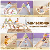 Pikler Triangle Set 7in1 Montessori Climbing Set, Foldable Climbing Toys for Toddlers 1-3 Inside, Wooden Pikler Triangle Climbing Set with Arch&Ramp&Ladder, Pickler-3 Piece Baby Climbing Gym Indoor Takeeyce