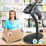 Wireless 1D 2D Barcode Scanner with Stand, NetumScan Portable Automatic QR Code Scanner Supports Screen Scan Handheld CMOS Image Bar Code Reader with USB Receiver for Warehouse POS and Computer NetumScan