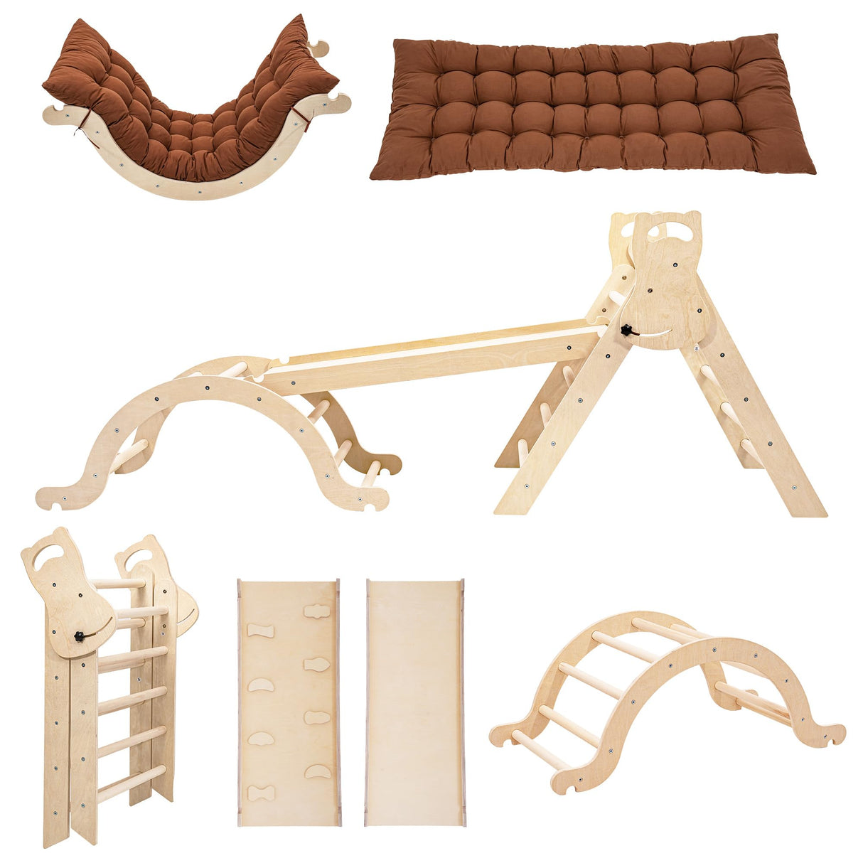 INNOPLAY Large Foldable Toddler Climbing Toys Indoor Jungle Gym, Pikler Triangle Set with Cushion, S-lide and Arch, 7-in-1 Montessori Climbing Set(1.5-6yrs) INNOPLAY