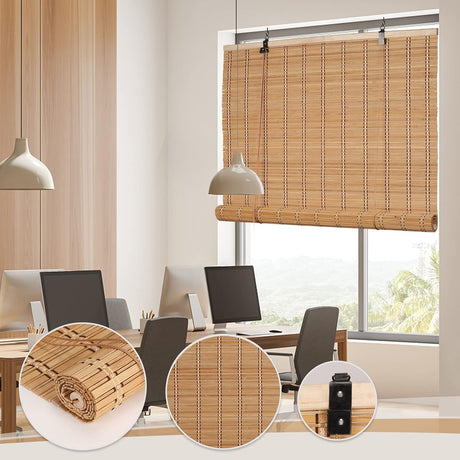 FoundGo 35" W*72" H Bamboo Roller Blinds Sun Shade,Retro Light Filtering Roller Bamboo Curtains Bamboo Roll Up Window Bamboo Roller Curtain Shades for Windows,Doorways. FoundGo