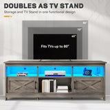 YITAHOME TV Stand for 80/75/70 Inch TVs, Farmhouse Entertainment Center with LED Lights & Storage Cabinets, Open Shelves & Adjustable Shelf, TV Consoles for Living Room, Washed Gray YITAHOME