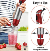 KOIOS 5-in-1 Hand Immersion Blender, 1000W 12 Speed Handheld Blender, Copper Motor Stainless Steel Blade Stick Blender,600ml Mixing Beaker,500ml Food Processor, Whisk, Milk Frother, BPA-Free, Red KOIOS