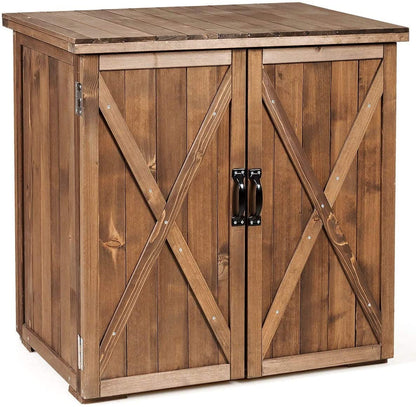 GRAFFY Garden Wooden Storage Shed, Compact Tool Cabinet with Doors and Handles, for Garden Yard Patio - WoodArtSupply