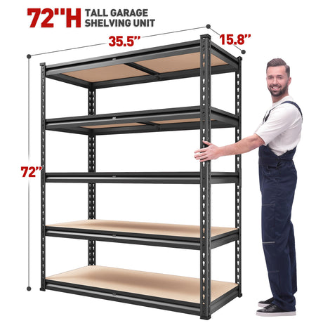 REIBII 2000LBS Garage Shelving Heavy Duty 72''H Storage Shelves 5 Tier Heavy Duty Shelving, Adjustable Metal Shelves for Garage Pantry Closet Kitchen Basement 35.5" W x72 H x 15.8" D, 2 Pack REIBII