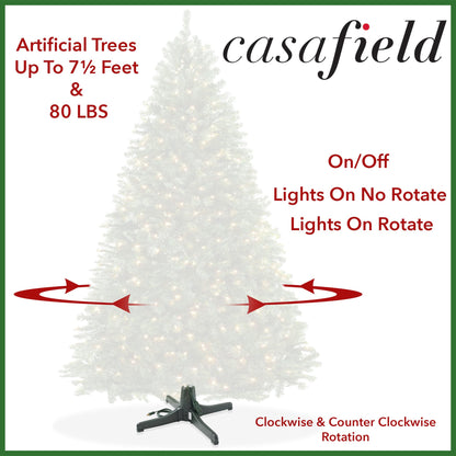 Casafield 360-Degree Rotating Christmas Tree Stand - Adjustable Revolving Base for Up to 7.5 FT Artificial Tree with 3 Built-in Electrical Outlets, Green