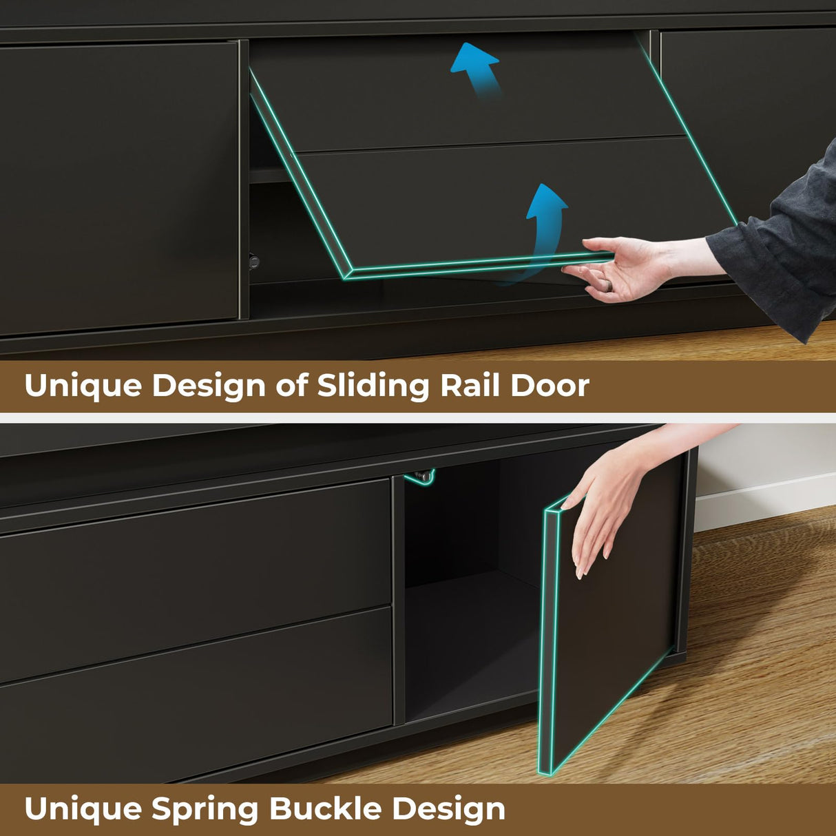 Rolanstar TV Stand with Mount & Power Outlet, 51" TV Stand Mount for 32/45/55/60/65 Inches TVs, Modern Entertainment Center with Storage Cabinet & LED Light, TV Table for Living Room, Bedroom, Black Rolanstar