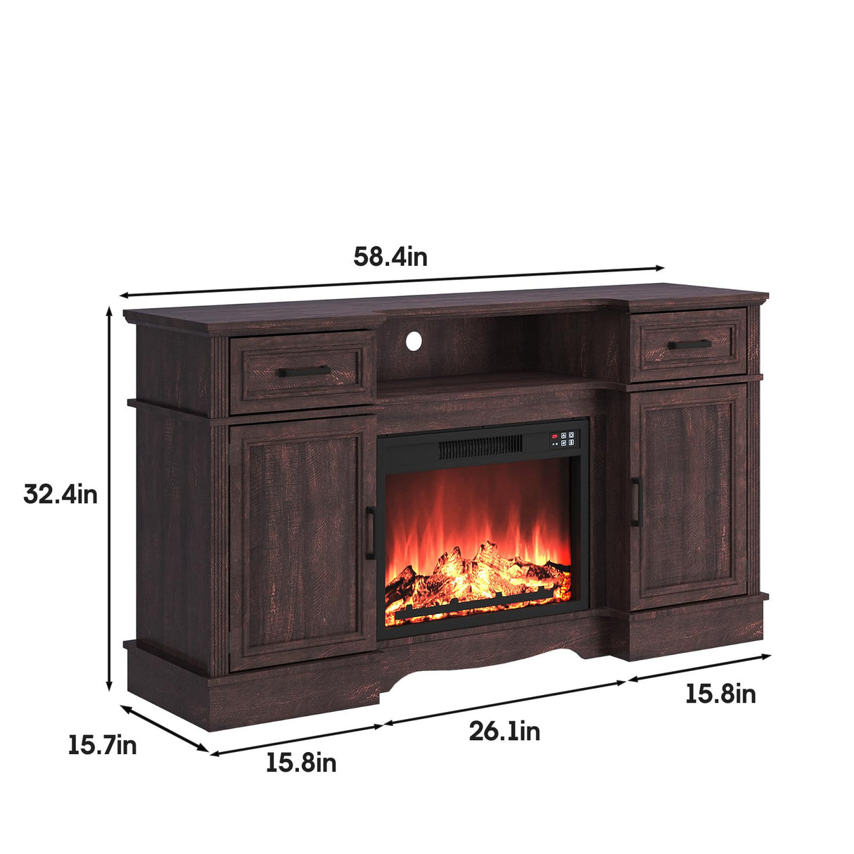 Maupvit Fireplace TV Stand for up to 65 inch TV, Entertainment Center with 23" Fireplace, Farmhouse TV Stands with Electric Fireplace, 2 Storage Cabinets, 2 Drawers for Living Room,Brown Maupvit