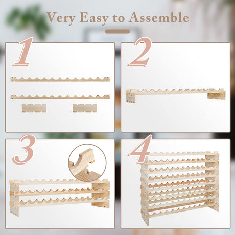 ZenStyle 6 Tier Premium Wood Wine Rack Storage Stand 72 Bottles Capacity Stackable Storage Display Shelf Floor Freestanding Wine Cabinet, Wobble-Free ZenStyle