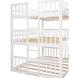 Aiuyesuo Triple Bunk Bed Full-Over-Full-Over-Full Size with Convertible Ladder and Slide for Kids Teens, Solid Wood Triple Bunk Bed with Guardrails for 3, Maximized Space (White-4) Aiuyesuo