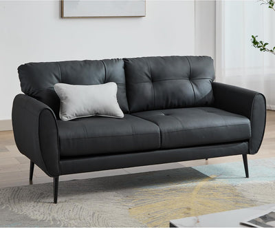 Sofa Couch 61" Small Loveseat Couches for Living Room, Black Faux Leather Couch Mid Century Modern Tufted Mini Sofa Comfy Office 2 Seat Settee Love Seat Small Couches for Small Spaces Bedroom