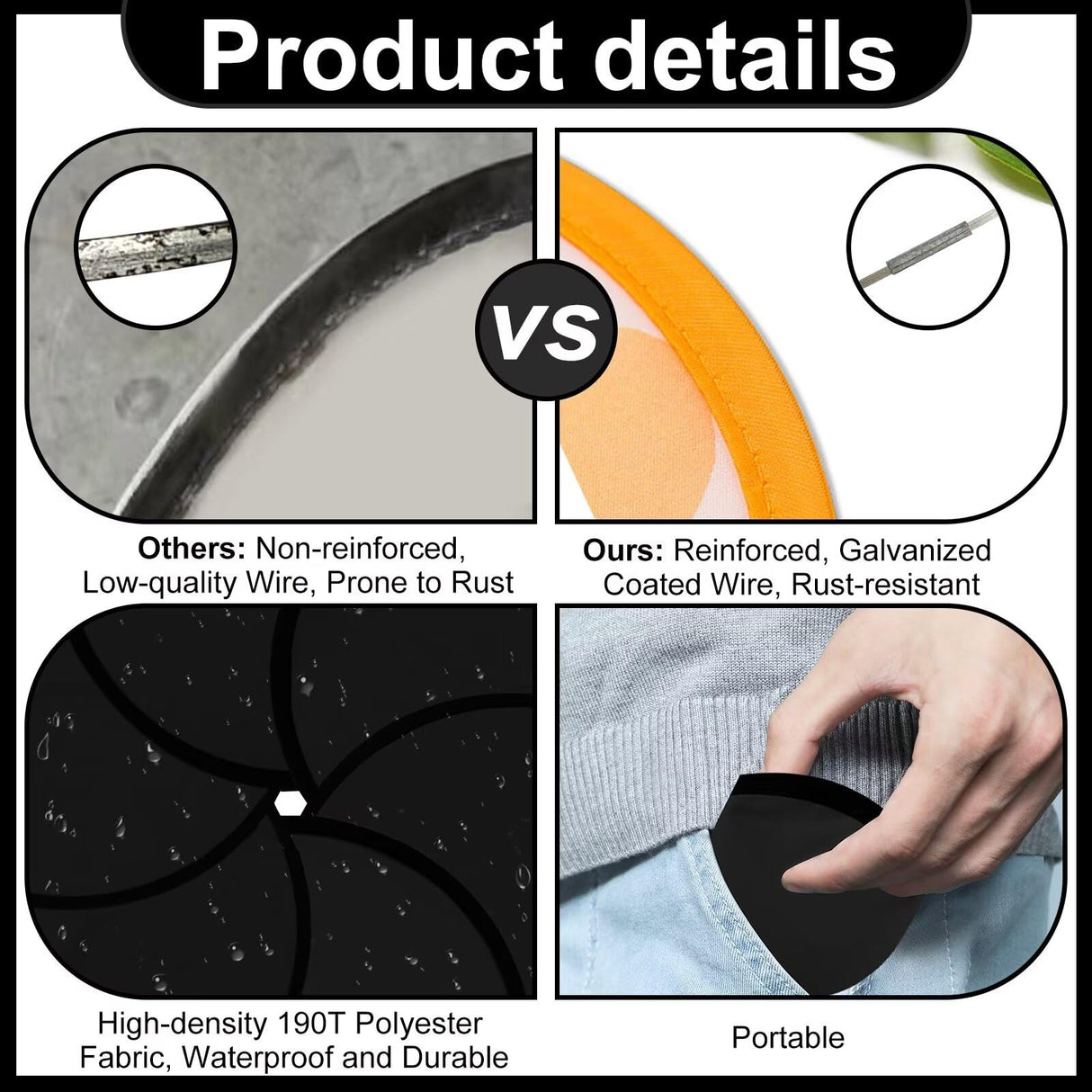 YEAHACLUB 50PCS Foldable Flying Disc Fans with Bags, 9.8'' DIY Handheld Black Egde Fabric Folding Fan for Outdoor Game Activities Birthday Party Favors End of Year Student Gifts, White YEAHACLUB