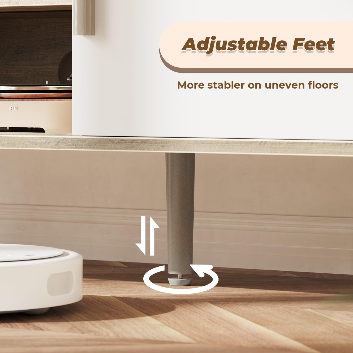 SUPERJARE TV Stand for 55 Inch TV, Entertainment Center with Adjustable Shelf, 2 Cabinets, TV Console Table, Media Console, Solid Wood Feet, Cord Holes, for Living Room, Bedroom, Gray and White SUPERJARE