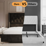 Jocisland Queen Bed Frame Upholstered Bed Wingback Headboard Velvet Tufted Diamond Button/No Box Spring Needed/Easy Assembly/Black Jocisland