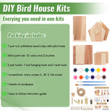 Bird Houses for Outside to Build, DIY Birdhouse Kit with Paint Set, Wooden Bird House with Feeder Trough, Natural Woodworking Kits for Kids and Adults Bird Nest WIZGSZ
