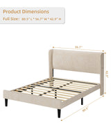IDEALHOUSE Full Upholstered Bed Frame with Wingback Headboard, Luxurious Velvet Upholstery Platform Bed, Wooden Slat Support, and Easy Assembly - Box Spring Optional, Beige IDEALHOUSE