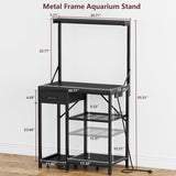 Korfile Large Aquarium Stand with Power Outlet, Tall 4 Tiers Fish Tank Stand with Storage Drawer, 400LBS Capacity Terrarium Stand with 4 Wheels, Reptile Tank for Accessories Storage, Black Korfile