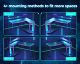 MOTPK L Shaped Gaming Desk with Power Outlet, Reversible Gaming Desk with Height Adjustable Monitor Stand, Gaming Computer Desk 43inch with LED Lights, Home Office Desk, Black MOTPK