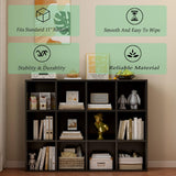 OSCHF 12-Cube Storage Shelf Bookcase - Wooden 3-Tier Floor Standing Open Bookshelf for Home and Office, Display Cabinet, Black OSCHF