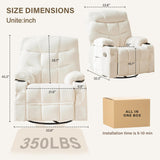 Hicosit Manual Rocker Recliner Chair, 360°Swivel Recliner Chairs for Adults, Single Recliner Seat with Cup Holders,Upholstered Fabric Lazy Boy Recliner,White Hicosit
