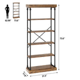 GarveeHome 6 Tier Bookshelf Industrial Bookcase Wood Tall Standing Bookshelves Wood Vintage Display Rack Rustic Bookshelf GarveeHome