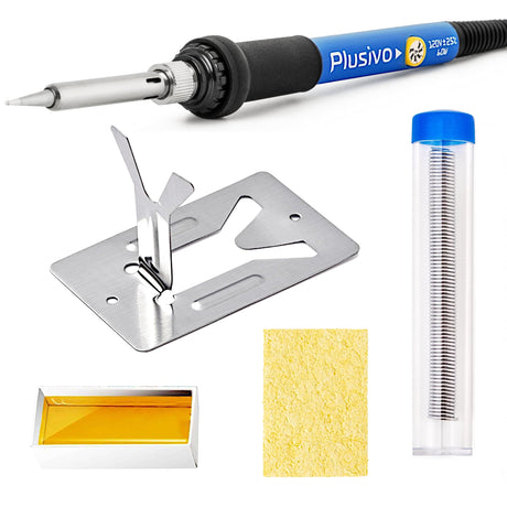 Soldering Iron Kit Electronics, Adjustable Temperature Soldering Iron 60W, Solder Wire, Solder Paste, Mini Stand from Plusivo Plusivo