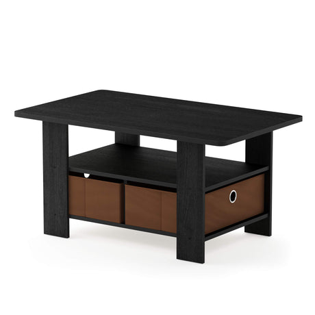 Furinno Andrey Coffee Table with Bin Drawer, Americano/Medium Brown, Small Non-Lift Top Furinno